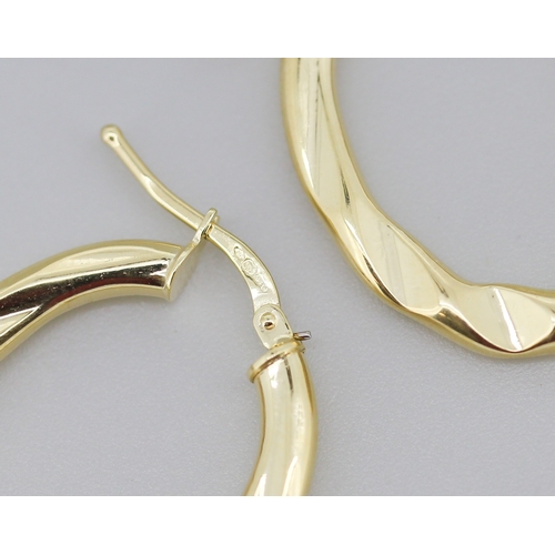 279 - Pair of Moder Form Oval Hoop Earrings Mounted in 9 Carat Yellow Gold 3cm