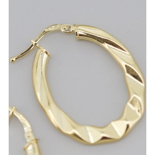 279 - Pair of Moder Form Oval Hoop Earrings Mounted in 9 Carat Yellow Gold 3cm