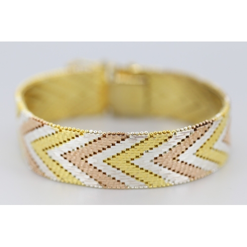 287 - Attractively Detailed Silver Gilt Tri-Colour Chevron Link Bracelet 18cm Long
