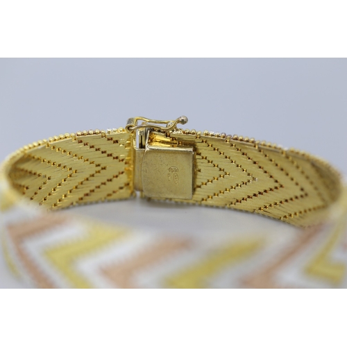 287 - Attractively Detailed Silver Gilt Tri-Colour Chevron Link Bracelet 18cm Long