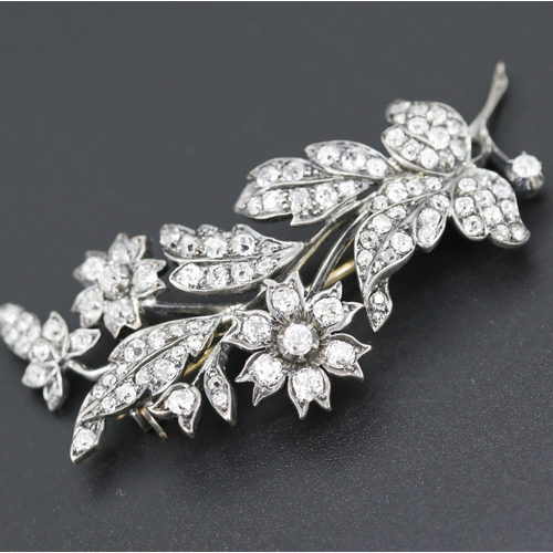 291 - Finely Detailed Diamond Floral Spray Motif Brooch Mounted in 14 Carat White Gold 6.5cm