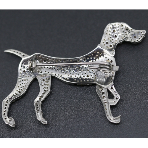 299 - Diamond and Ruby Cluster Set Dog Canine Motif Brooch Mounted in Silver 5cm