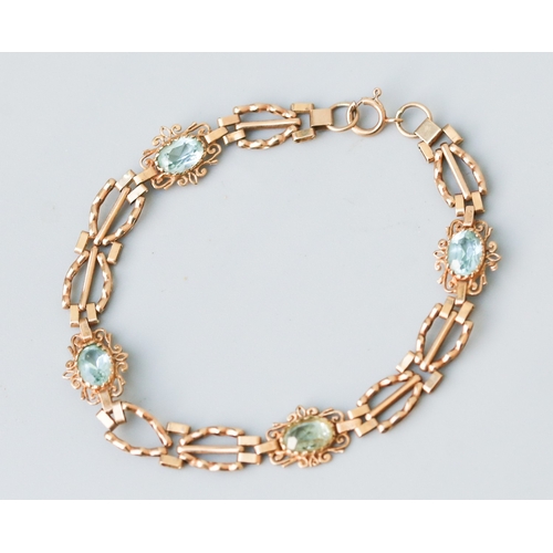 3 - Aquamarine Four Stone Set Fancy Link Bracelet Mounted in 9 Carat Yellow Gold 18cm Long