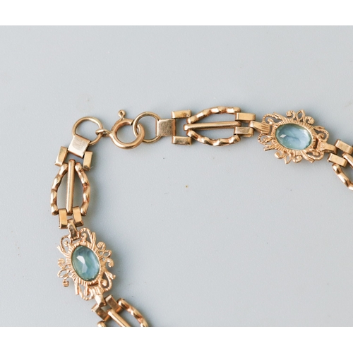 3 - Aquamarine Four Stone Set Fancy Link Bracelet Mounted in 9 Carat Yellow Gold 18cm Long