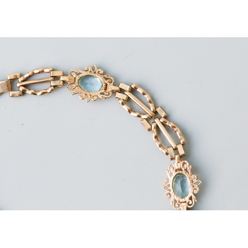 3 - Aquamarine Four Stone Set Fancy Link Bracelet Mounted in 9 Carat Yellow Gold 18cm Long