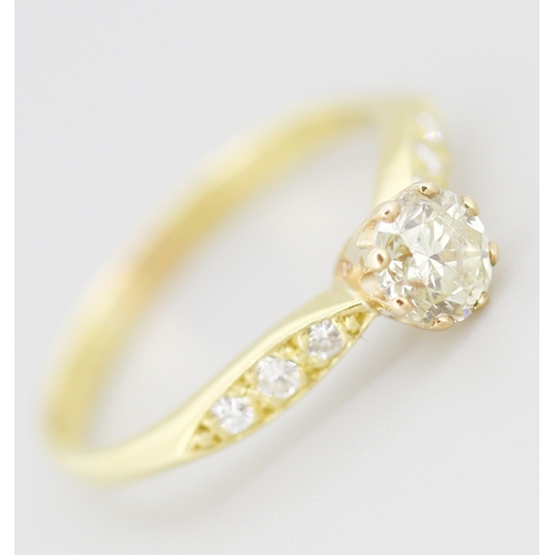 300 - Diamond Solitaire Eight Claw Set Mounted in 18 Carat Yellow Gold Further Diamonds Set to Shoulders T... 