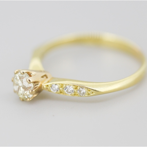 300 - Diamond Solitaire Eight Claw Set Mounted in 18 Carat Yellow Gold Further Diamonds Set to Shoulders T... 