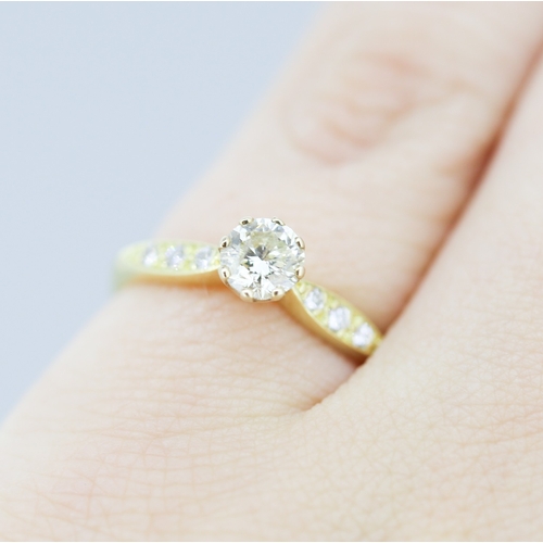 300 - Diamond Solitaire Eight Claw Set Mounted in 18 Carat Yellow Gold Further Diamonds Set to Shoulders T... 