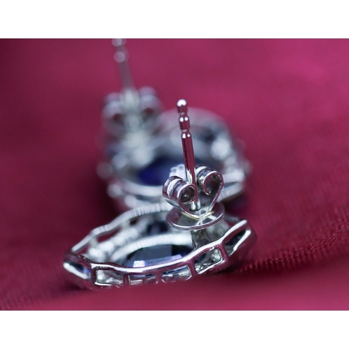 31 - Pair of Attractively Detailed Sapphire Set Earrings with Further Sapphire and Diamond Set Surround M... 
