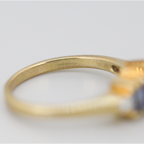 312 - Sapphire Baguette Cut Four Stone Set Ring with Diamond Inset to Shoulders Mounted in 9 Carat Yellow ... 