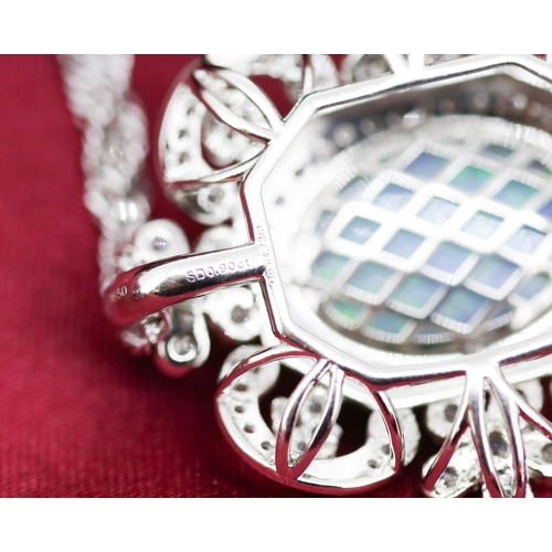 32 - Finely Detailed Opal Centre Stone Pendant with Diamond Floral Motif Cluster Set Surround Mounted in ... 