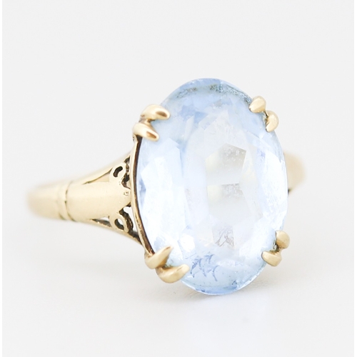 Blue Topaz Set Single Stone Ring Mounted in 9 Carat Yellow Gold Ring Size L and a Half