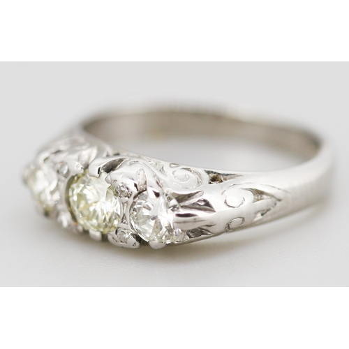 327 - Diamond Three Stone Ring Mounted in 18 Carat White Gold Incised Detailing Total Diamond Carat Weight... 