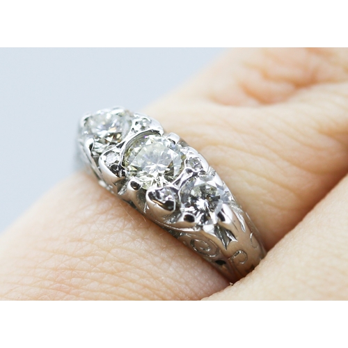 327 - Diamond Three Stone Ring Mounted in 18 Carat White Gold Incised Detailing Total Diamond Carat Weight... 