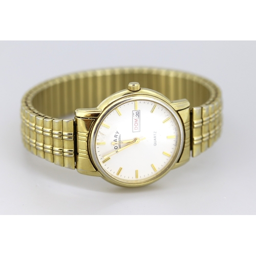 341 - Rotary Gentleman's Gold Tone Quartz Wristwatch Day-Date Aperture with Presentation Box and Certifica... 