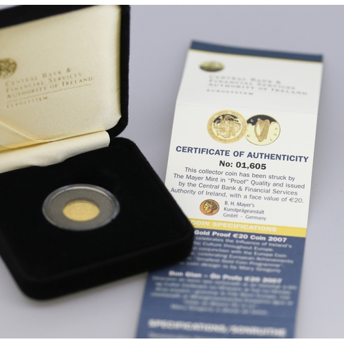 352 - Fine Gold Proof 20 Euro Coin Celebrating Influence of Ireland's Celtic Culture Throughout Europe Iss... 