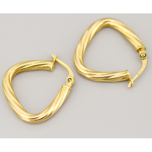41 - Pair of 9 Carat Yellow Gold Triangle Twist Form Hoop Earrings 2cm