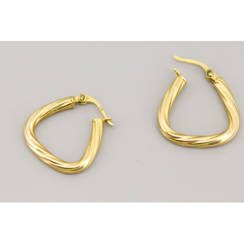 41 - Pair of 9 Carat Yellow Gold Triangle Twist Form Hoop Earrings 2cm