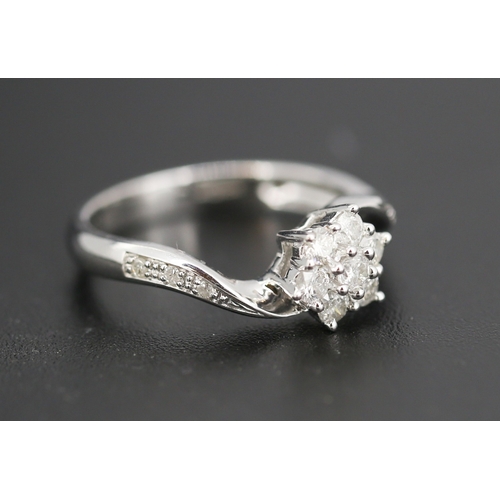 42 - Diamond Set Ladies Daisy Motif Ring Set in 9 Carat White Gold Further Diamonds Set to Band Size J an... 