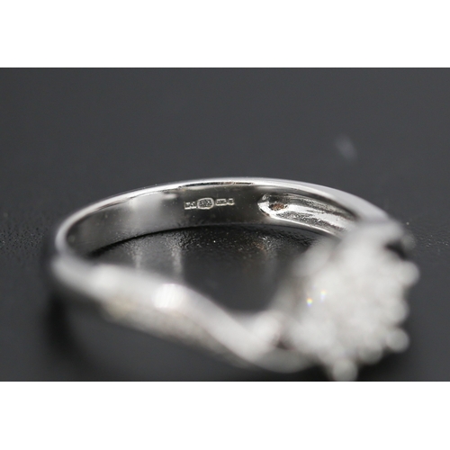 42 - Diamond Set Ladies Daisy Motif Ring Set in 9 Carat White Gold Further Diamonds Set to Band Size J an... 