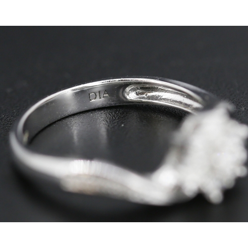 42 - Diamond Set Ladies Daisy Motif Ring Set in 9 Carat White Gold Further Diamonds Set to Band Size J an... 