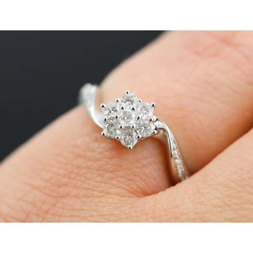 42 - Diamond Set Ladies Daisy Motif Ring Set in 9 Carat White Gold Further Diamonds Set to Band Size J an... 