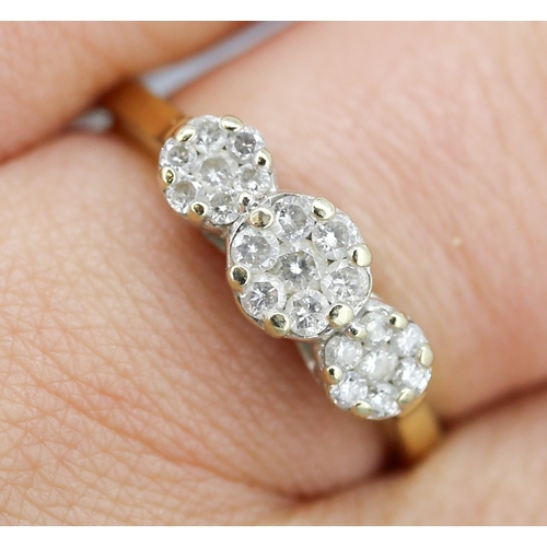 48 - Diamond Set Tri-Cluster Set Ring Mounted in 18 Carat Yellow Gold Ring Size O