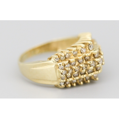 50 - Attractively Detailed Diamond Set Five Row Cluster Ring Mounted in 10 Carat Yellow Gold Ring Size O