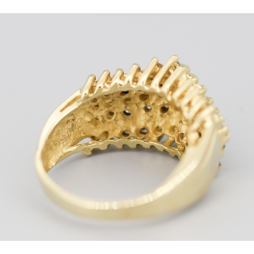 50 - Attractively Detailed Diamond Set Five Row Cluster Ring Mounted in 10 Carat Yellow Gold Ring Size O