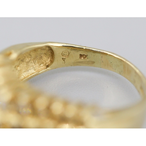 50 - Attractively Detailed Diamond Set Five Row Cluster Ring Mounted in 10 Carat Yellow Gold Ring Size O
