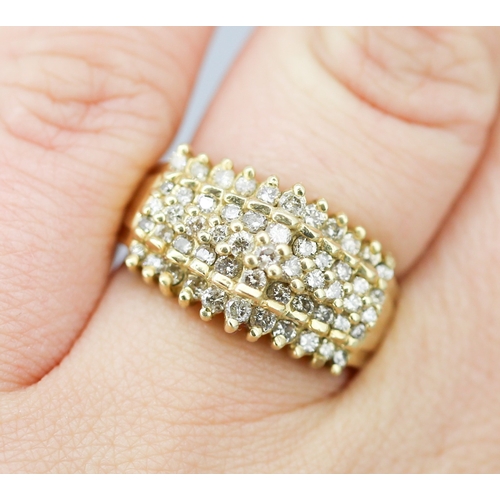 50 - Attractively Detailed Diamond Set Five Row Cluster Ring Mounted in 10 Carat Yellow Gold Ring Size O