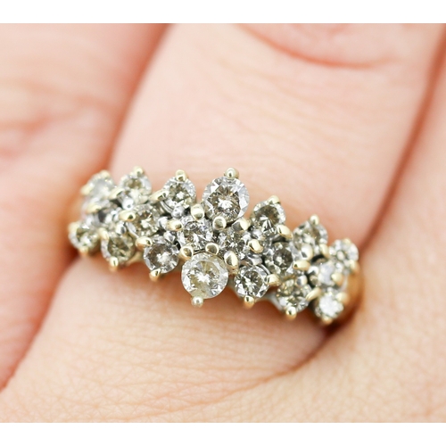 51 - Finely Detailed Diamond Set Three Row Cluster Ring Mounted in 10 Carat Yellow Gold Ring Size N and a... 