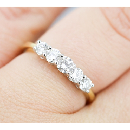 55 - Diamond Five Stone Graduated Form Ring Mounted in 18 Carat Yellow Gold Ring Size N and a Half