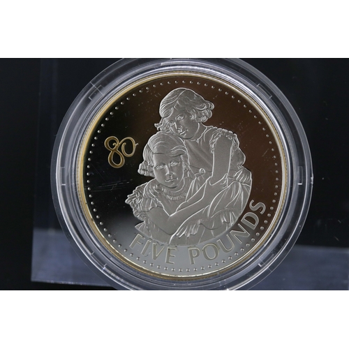Silver Commemorative 5 Pounds Coin Queen Elizabeth II Alderney 2006 Encapsulated Overlaid with 22 Carat Gold