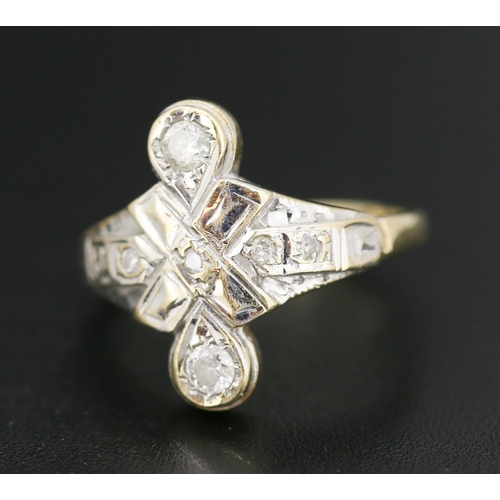 57 - Finely Detailed Diamond Set Panel Form Ring Mounted in 14 Carat Yellow Gold Ring Size J and a Half
