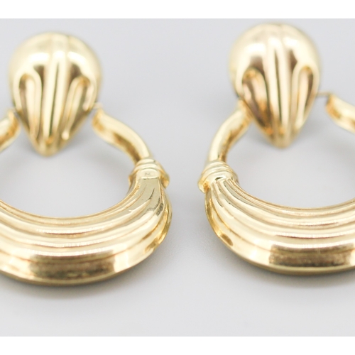 59 - Pair of 9 Carat Yellow Gold Door Knocker Drop Earrings 4.5cm High