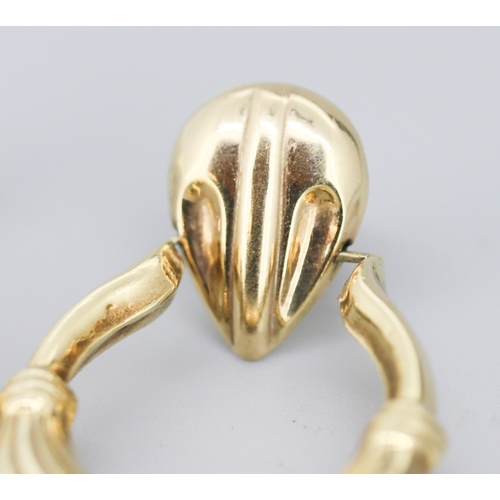 59 - Pair of 9 Carat Yellow Gold Door Knocker Drop Earrings 4.5cm High