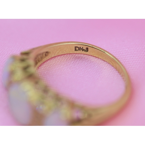 63 - Bezel Set Opal Three Stone Ring with Further Diamond Six Stone Inset Mounted in 18 Carat Yellow Gold... 