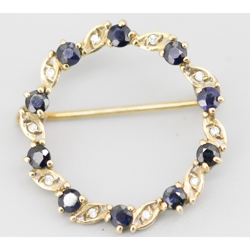 67 - Sapphire and Diamond Set Circular Form Brooch Mounted in 9 Carat Yellow Gold 2.5cm