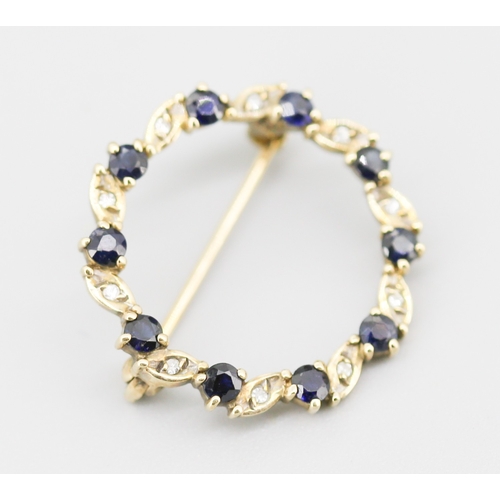 67 - Sapphire and Diamond Set Circular Form Brooch Mounted in 9 Carat Yellow Gold 2.5cm