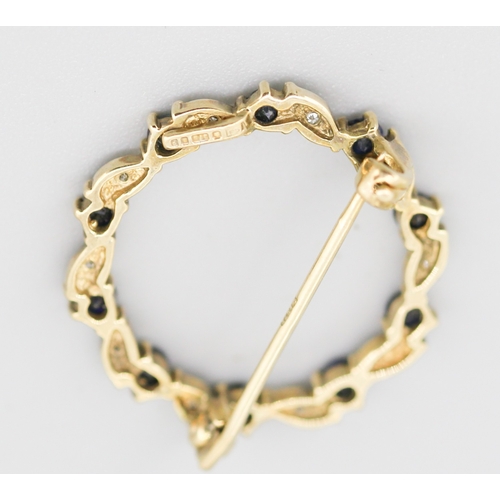 67 - Sapphire and Diamond Set Circular Form Brooch Mounted in 9 Carat Yellow Gold 2.5cm