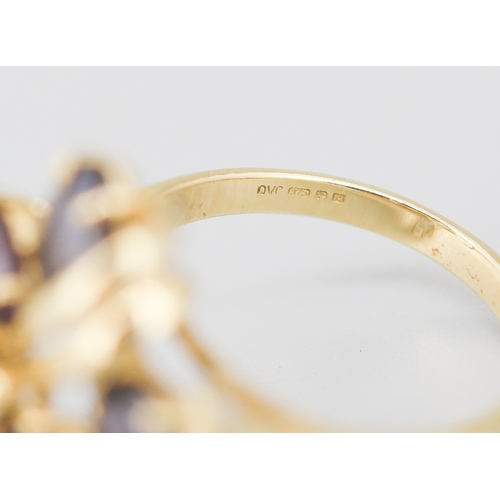 68 - Finely Detailed Iolite Set Floral Spray Cluster Ring Mounted in 9 Carat Yellow Gold Ring Size N
