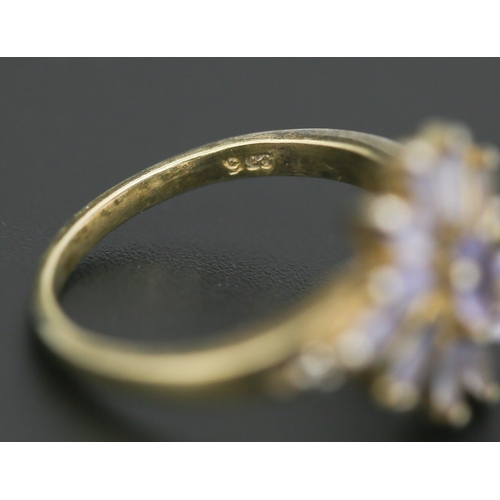 70 - Marquise Cut Pale Tanzanite Set Floral Motif Cluster Ring Mounted in 9 Carat Yellow Gold Ring Size N... 
