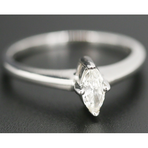 71 - Four Claw Set Marquise Cut Diamond Solitaire Ring Set in 18 Carat White Gold Total Diamond Carat Wei... 