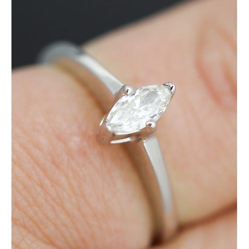 71 - Four Claw Set Marquise Cut Diamond Solitaire Ring Set in 18 Carat White Gold Total Diamond Carat Wei... 