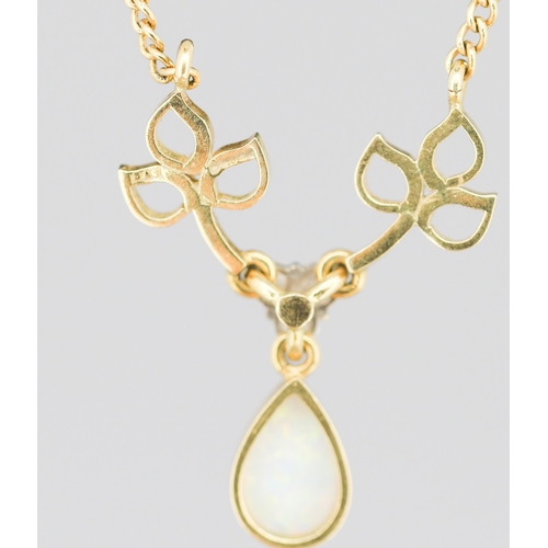 72 - Finely Detailed Opal and Diamond Set Ladies Pendant Necklace Mounted on 18 Carat Yellow Gold Chain 4... 