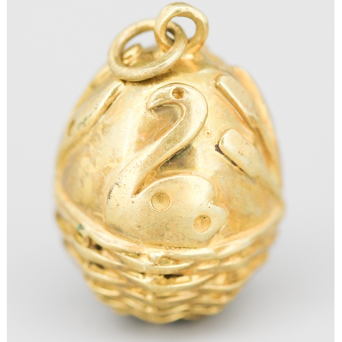 74 - Russian Gilt Silver Swan Motif Egg Pendant 2.5cm