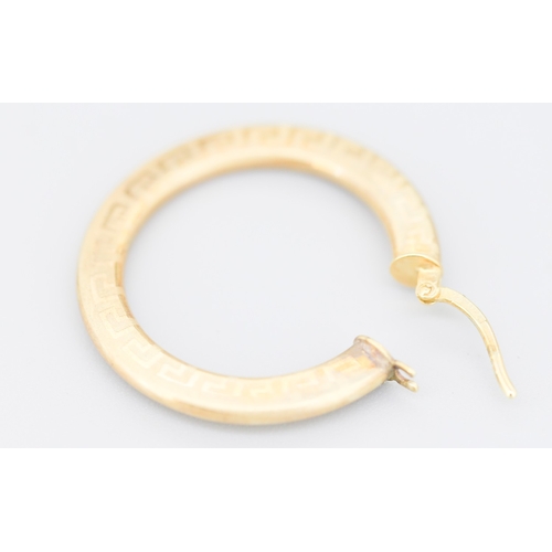 83 - Pair of 9 Carat Yellow Gold Greek Key Motif Hoop Earrings 3cm
