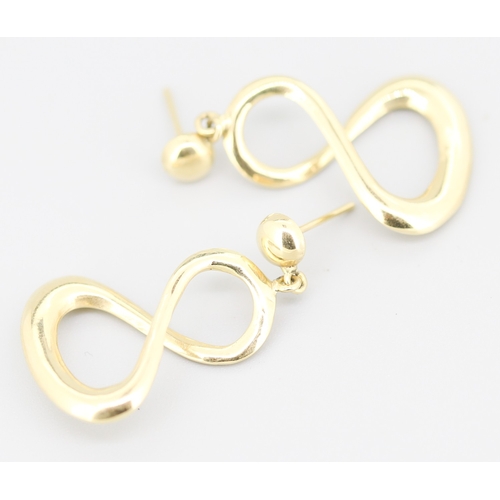 85 - Pair of 9 Carat Yellow Gold Infinity Hoop Drop Earrings 3cm Drop