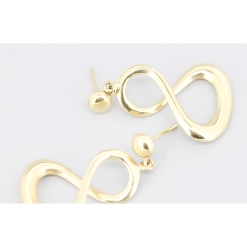 85 - Pair of 9 Carat Yellow Gold Infinity Hoop Drop Earrings 3cm Drop